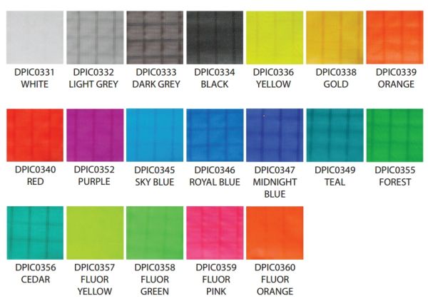 A color chart of different colors for the same fabric.